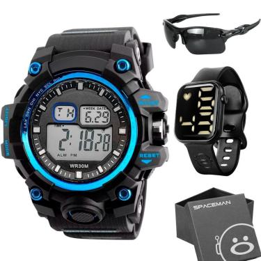 Imagem de Relogio Prova Dagua Digital + Caixa Preto Robusto Ajustavel Data Grande Cronometro Presente Alarme