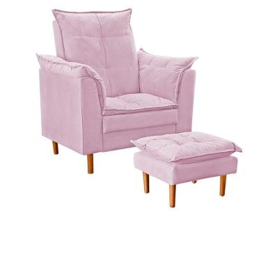 Imagem de Poltrona De Amamentação Com Puff Quarto Bebê Leticia Suede Rosê