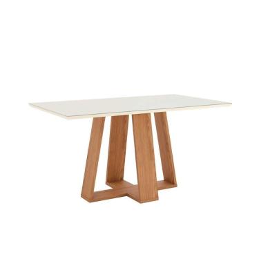 Imagem de Mesa De Sala Jantar Lins Sc93 Com tampo Vidro Reto 160x90cm Nature off White