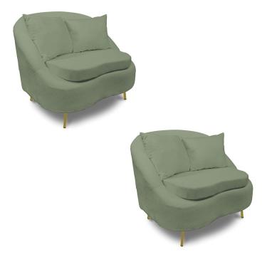 Imagem de Poltrona Decorativa Orgânica Pé Ferro Dou Kit 2 Zaya Bouclê Menta C05 - D'rossi