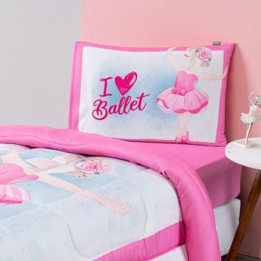 Imagem de Kit Edredom + Lençol Plush Fofinho Infantil Dupla Face Dream 3 Peças Solteiro - Bailarina