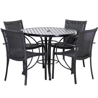 Imagem de 4 Cadeiras E Mesa Tampo 1,00m Alumínio Varanda Piscina Preto