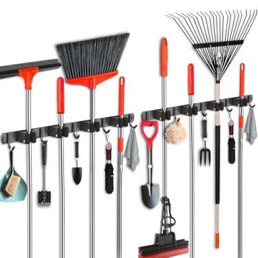Imagem de FODARSAI Suporte de parede para esfregão e vassoura, suporte de parede atualizado para vassoura, organizador de vassoura de aço inoxidável para armário, garagem, lavanderia, cozinha, decoração de