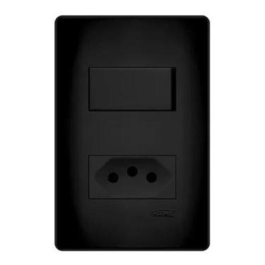 Imagem de 1 Interruptor Simples e 1 Tomada Preta 2P+T 20A/250V com placa Habitat