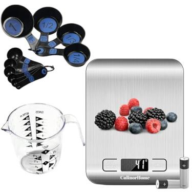 Imagem de Itens essenciais para lista de presentes de casamento, itens essenciais de cozinha para primeiro apartamento - Conjunto de copos medidores de plástico, colher de sopa e colheres de chá, conjunto de