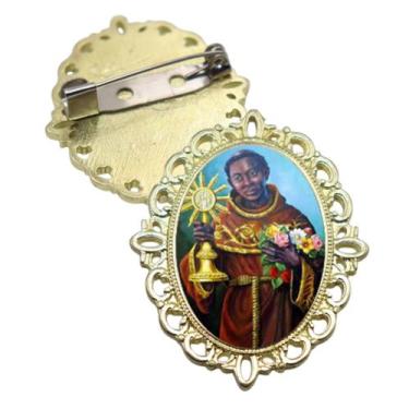 Imagem de Broche Dourado São Benedito Terno Noivo lapela Qualidade Resinado Alto