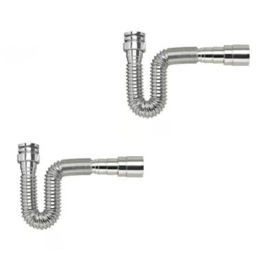 Imagem de Kit 02 SifãO FlexíVel Sanfonado AjustáVel Pia Cozinha Tanque Cromado