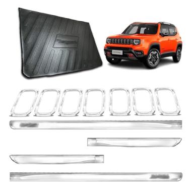 Imagem de Aplique Bandeja Porta Malas Grade Dianteira + Friso Lateral X-treme Adaptável para Renegade 2022 2023 2024 Kit Cromado