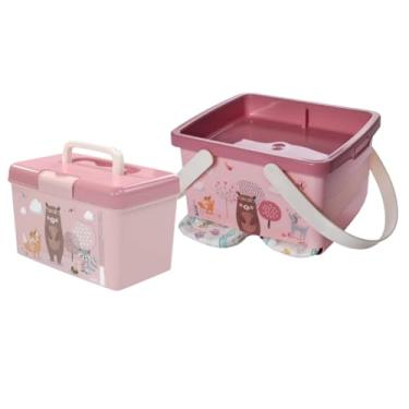 Imagem de Kit Porta Fraldas 4,6l e Maleta Animais Rosa Organizadora Decorada Multiuso Higiene Remédios Infantil Quarto Bebê - Plasútil