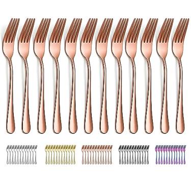 Imagem de Evanda Garfo De Jantar Em Ouro Rosé, 12 Peças, Aço Inoxidável Com Revestimento Titânio, 8,07 Polegadas, Garfos Para Mesa Bolo, Sobremesas Fáceis Limpar, Laváveis Na Máquina Lavar Louça