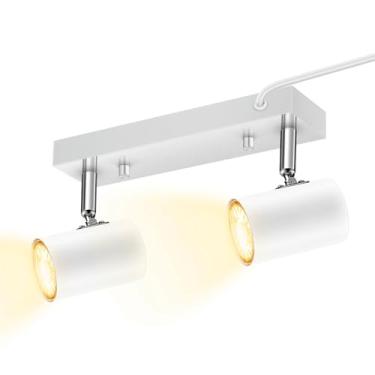 Imagem de AUQUEE Kit De Iluminação Trilho Com 2 Luzes, Holofote Teto Flexível Encaixe White Way, Parede Led Industrial Para Armário Cozinha, Galeria, Bar, Corredor, Sala Estar, Interruptor Basculante, Cabo 15