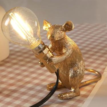 Imagem de KODBPJ Luminária De Mesa Led Resina Com Rato, Arte Moderna E Fofa Para Presente Cabeceira Infantil, Lâmpada Operação Simples, Imagem Realista, Pequena Mini Figura Luz Noturna (Dourada)