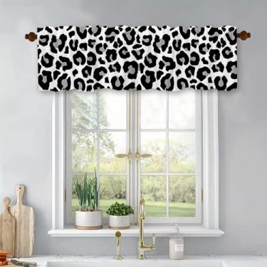 Imagem de Cortina de janela preta de leopardo com bolso para varão, moderna, retrô, cortinas curtas para sala de estar, quarto, banheiro, poliéster, 137 x 45 cm