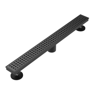 Imagem de Heaorld Ralo De Chuveiro Linear 24" Preto Fosco, Kit Piso Retangular Em Aço Inoxidável 304, Grelha Removível, Coletor Pelos, Pés Niveladores