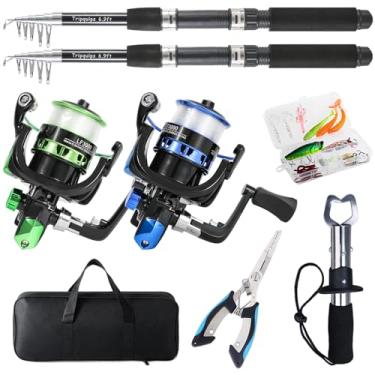 Imagem de Tripquips Vara De Pesca, Conjunto 2 Varas Telescópicas E Carretilhas Com Alicate Pinça, Spinning Pré-Carregado, Bolsa Para Transporte Varas, Azul Verde