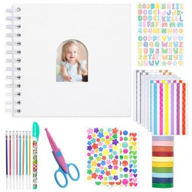 Imagem de Ablus Kit De Álbum Fotos Infantil Com Capa Dura Para Scrapbooking, Faça Você Mesmo, Crianças, Papel Impressão Instantânea Câmera E Acessórios (Branco)
