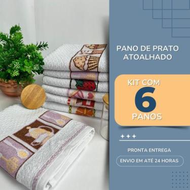Imagem de Pano de Prato Copa Atoalhado Cozinha 45X75 Kit 6 Panos - Lomaer