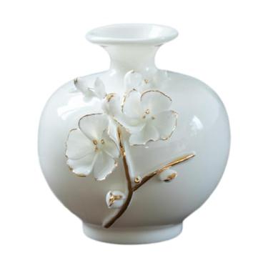 Imagem de Ioensy Vaso de cerâmica para flores Vaso de porcelana Arranjo floral estético exclusivo de plantas para sala de estar Decoração de mesa de casa Quarto, Branco