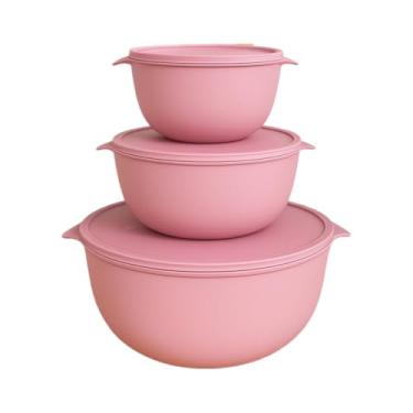 Imagem de Kit Potes Plásticos Redondos 3 unidades BOWL Marmitas, Vasilhas, Tapoer 2800ml, 1 Litro e 500ML (ROSA)