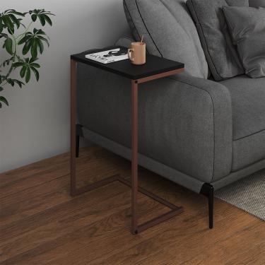Imagem de Mesa Lateral De Apoio Industrial Sofá Charmme Ferro Cobre E Tampo Preto