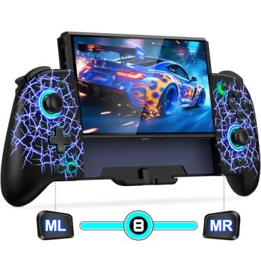 Imagem de Switch Controllers, Hall Effect Joystick Switch Joypad forSwitch/OLED, Full-Size Grip Wireless Switch Pro Controller with 9 Color Lights. Ideal for Those Who Prefer Handheld Mode Wii Skins