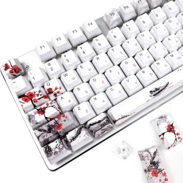 Imagem de MOLGRIA Conjunto de 110 teclas para teclado mecânico de tamanho completo, personalizado PBT OEM perfil teclas estilo japonês com extrator de teclado para Cherry MX 104/87/71/61 60% teclado (flor de ameixa)