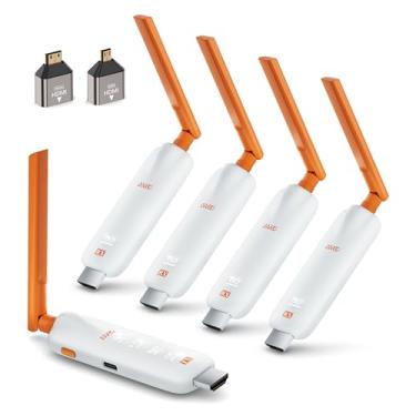 Imagem de TIMBOOTECH Receptores e transmissor HDMI 4 sem fio com telas de LED, até 6 RXs, saída HD 4K/1080P, 5,8 GHz, divisor HDMI sem fio para laptop/câmera/caixa de cabos para várias telas 165FT/50M