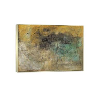 Imagem de MUHJDYC Zao Wou-ki Pintura famosa abstrata - imagem de arte em tela - arte de parede para sala de estar - reprodução de impressões (paisagem) 50 x 70 cm - 19 x 27 pol moldura prata
