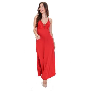 Imagem de Camisola Longa com Renda Sensual noite nupcial Sexy Decote em V camisola comprida dia dos namorados presente otimo caimento com fenda lateral lingerie Feminina Sexy branca preta vermelha
