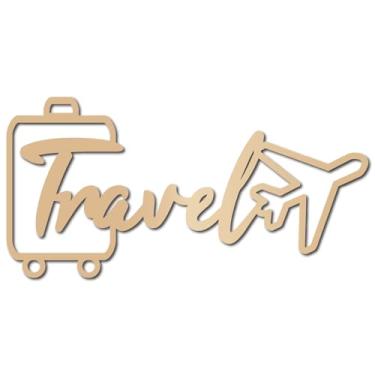 Imagem de CREATCABIN Decoração de parede de viagem corte a laser palavras de madeira inacabadas arte de parede tema de viagem escultura com carta de avião placa de mala para casa sala de aula escritório
