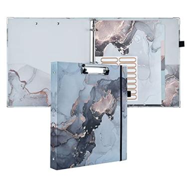 Imagem de Nelovi Fichário decorativo fofo de 3 anéis para papel tamanho carta (28 cm x 21,6 cm) com divisórias de 5 abas, etiquetas de pasta de arquivo e prancheta de perfil baixo. Fichário de prancheta preto