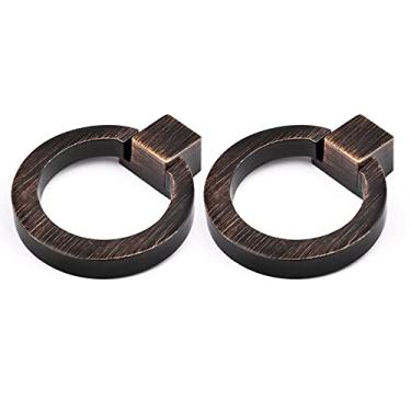 Imagem de Puxadores de armário Cobella preto fosco puxador de anel de gaveta 1,61 polegadas diâmetro único orifício redondo armário alças de banheiro armário ferragens, pacote com 2, Oil-Rubbed Bronze