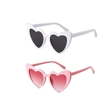 Imagem de Óculos de sol vintage em formato de coração para mulheres, óculos de clout retrô Love UV400 óculos de sol Kurt Cobain, 2 Pack Pink White, Medium