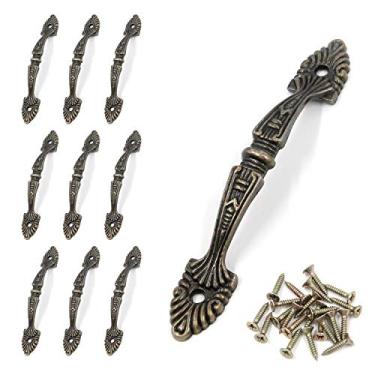 Imagem de Geesatis 10 peças de puxadores decorativos em tom de bronze antigo puxador em forma de arco de gaveta decorativa, com parafusos de montagem, antiferrugem, distância de furo a furo 11 cm