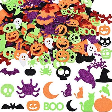 Imagem de Adesivos de artesanato de espuma de glitter para Halloween, 500 peças de material autoadesivo para festa decoração com abóbora fantasma de gato projetos de artesanato para adultos e crianças