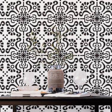 Imagem de Papel de Parede Adesivo Azulejo Arabescos P&B N018022 - Adesivo BR