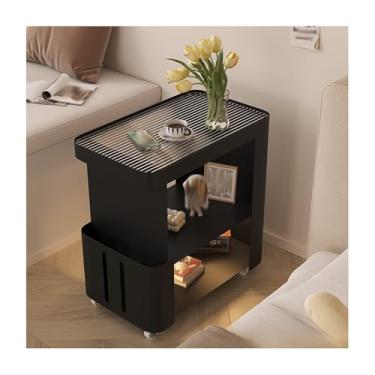 Imagem de Mesa De Cabeceira Estreita De Metal Com Tampo De Vidro, Estreita Com Rodas Universais Para Sofá De Quarto E Dormitório(Black,7x19x21")