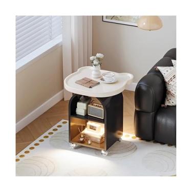 Imagem de Mesa De Cabeceira Estreita Para Espaços Pequenos, De Metal E Madeira Com Rodas Universais Para Quarto, Sala De Estar E Dormitório(Black)