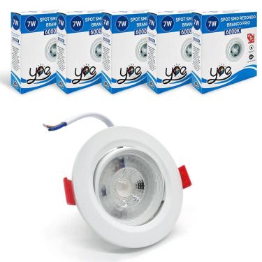 Imagem de 5 Spot Led Redondo Embutir Direcionável 7w Branca Fria 6000k