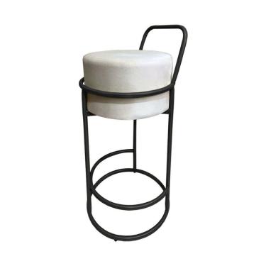 Imagem de Banqueta Alta Redonda Base Preta Veludo Bege