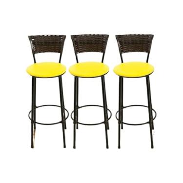 Imagem de kit 3 banquetas alta junco argila marrom escuro cozinha bancada balcão bares área gourmet (3.bq.alta.argila/amarelo)