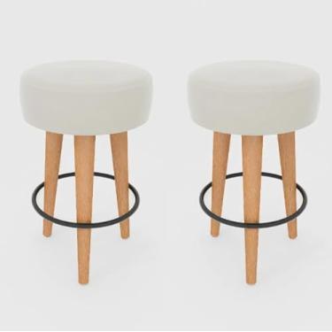 Imagem de Kit 2 Banqueta Média Cozinha 60cm Estofada Off-White Madeira Maciça Urban