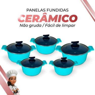 Imagem de Jogo De Panelas Cerâmica Cinza Antiaderente 5 Peças Varias Cores Tampa