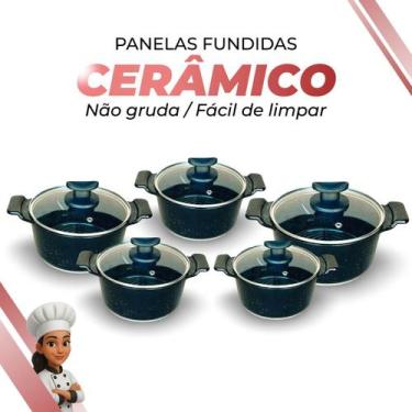 Imagem de Jogo De Panelas Cerâmica Preta Antiaderente 5 Peças Preto Tampa De Vid
