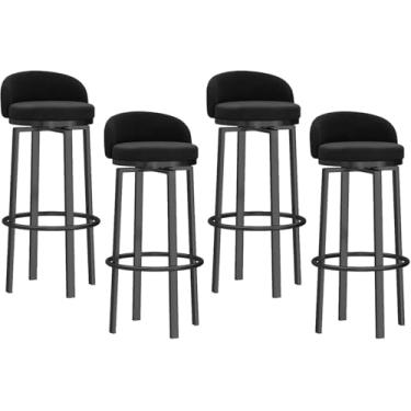 Imagem de Conjunto Jmche De 1/2/3/4 Banqueta De Bar Moderna Giratória De Altura, Cadeira De Jantar Alta Com Assento De Veludo, Encosto, Sem Braços, Pernas De Metal Preto, Banqueta De Balcão, 4pcs, Height 75cm