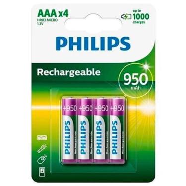 Imagem de Pilha Philips Recarregável AAA Palito Com 4 Unidades 950mah
