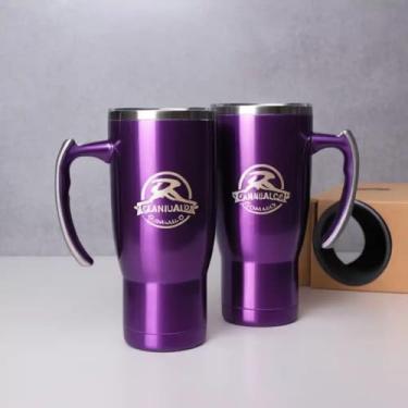 Imagem de Caneca Térmica Parede Dupla em Aço Inox Roxa 500ml com Canudo - Estilo Com Logo