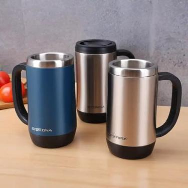 Imagem de Caneca Térmica Parede Dupla em Aço Inox Bege 350ml com Tampa Rosqueável - Estilo Esportivo