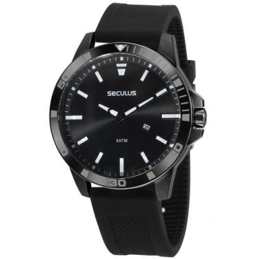 Imagem de Relogio Seculus masculino todo preto sport pulseira de borracha silico