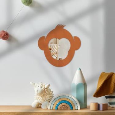 Imagem de Espelho Decorativo Infantil 25x25cm - Metal Colorido Temático para Quarto de Bebê e Criança Macaco Marrom
